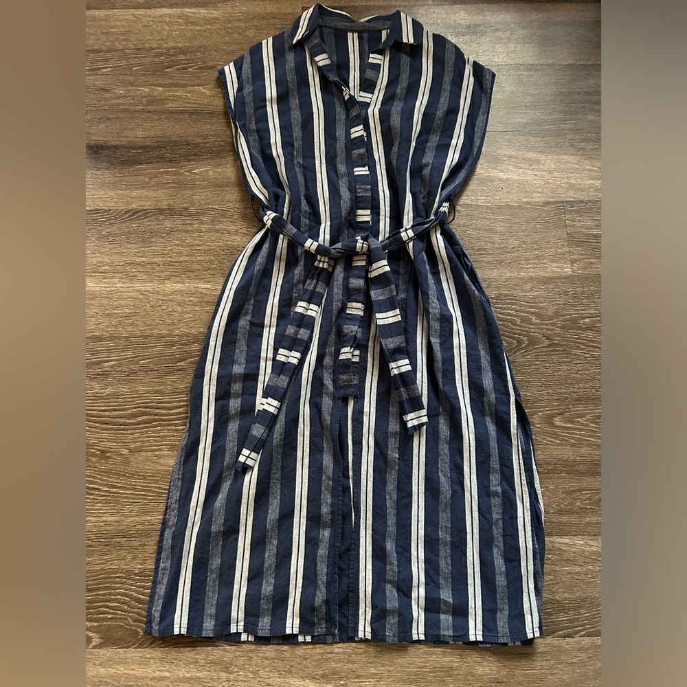 Blue and White Striped A-Line Shirt Dress